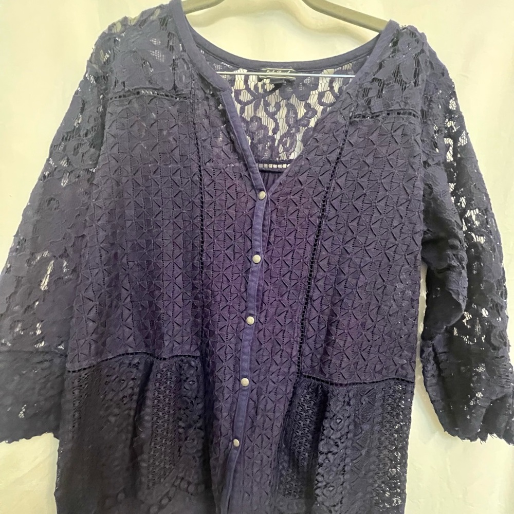 Lucky Brand Blue Lace Crochet Blouse XL